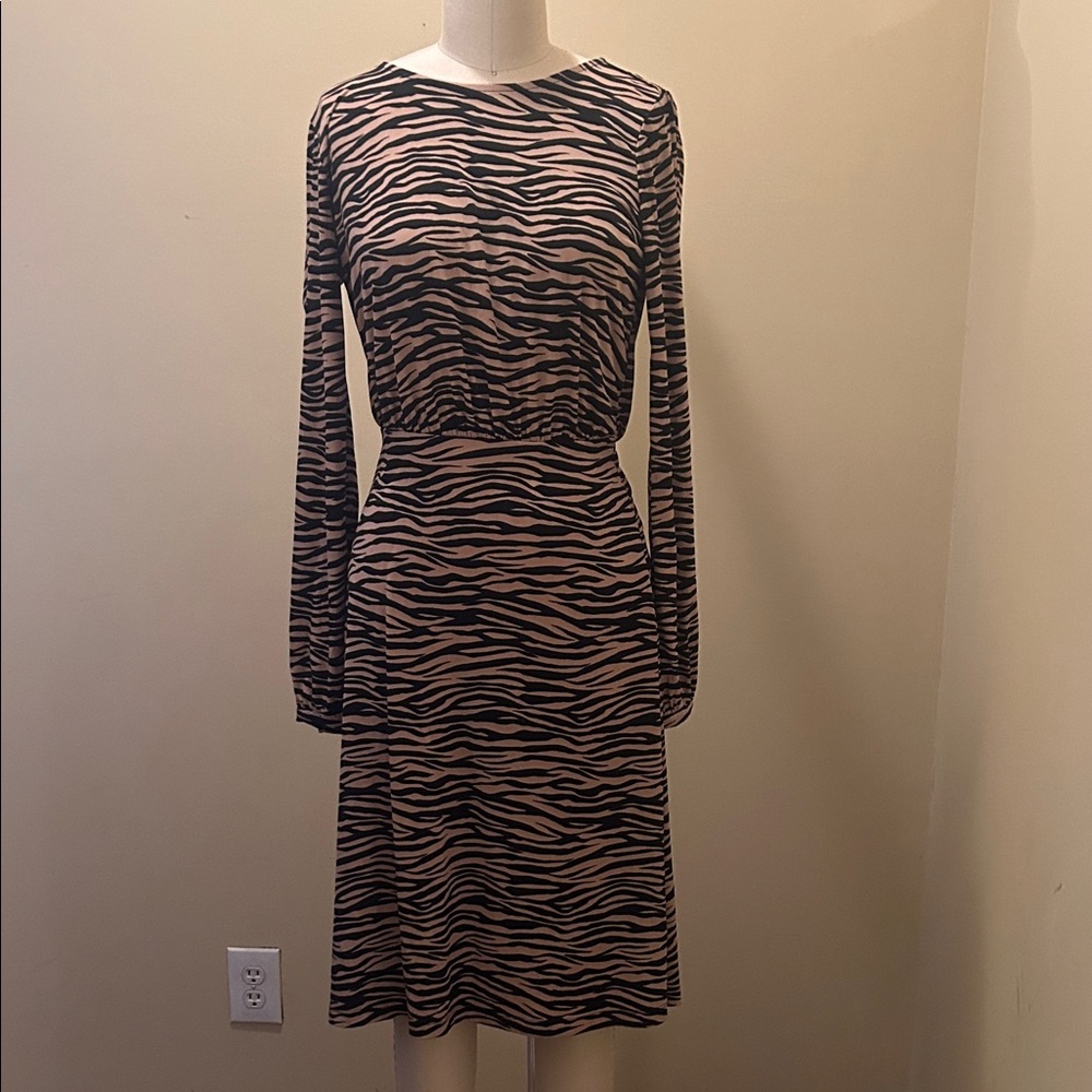 LOFT Black and Pink Animal Print Long Sleeve Dress